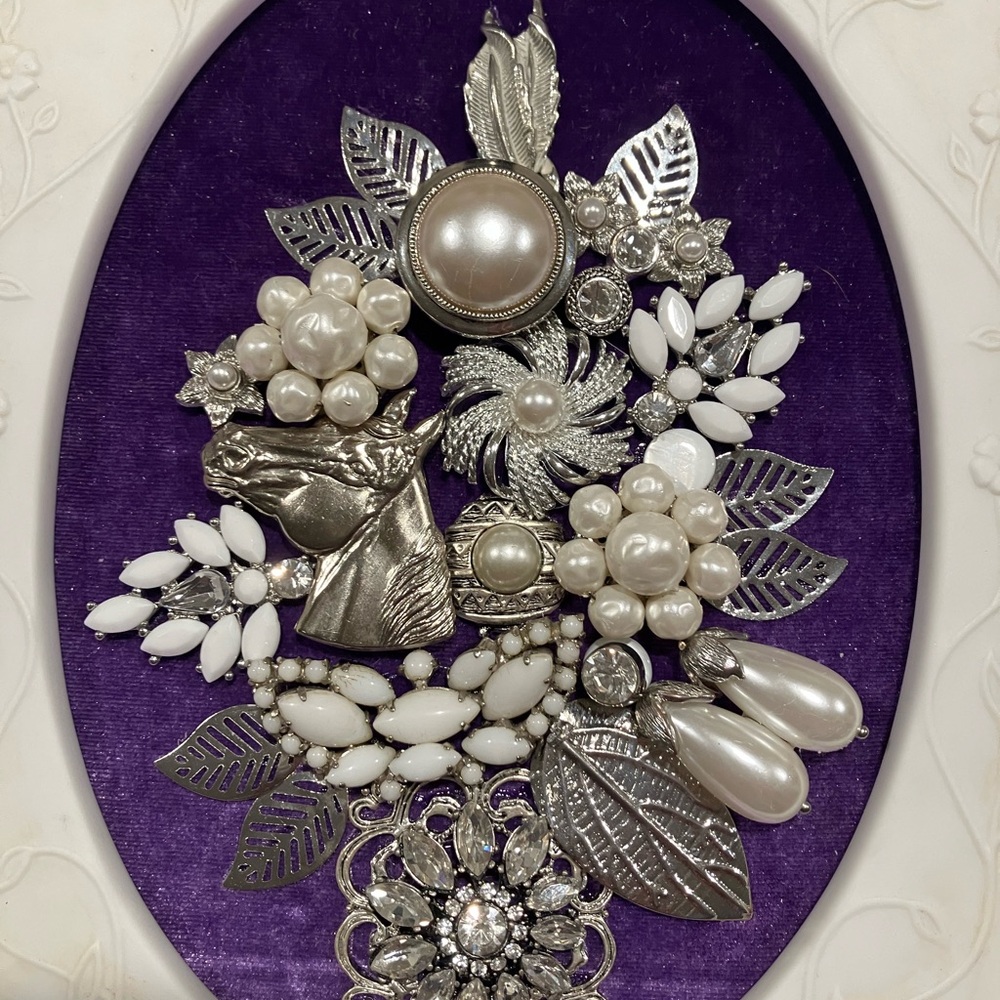 JEWELRY ART COLLAGE LILAC AND WHITE. UNIQUE HANDMADE OOAK GIFT 💝 IDEA - Picture 12 of 13
